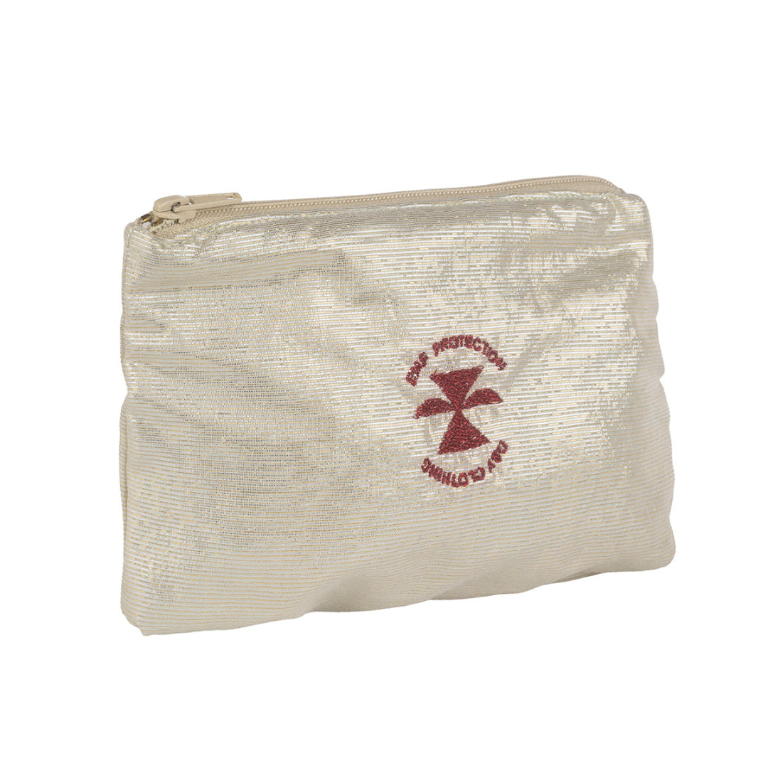 Несесер Бяла перла с цип, защитен слой с метална нишка за предпазване от електромагнитни полета, цвят перла с червено лого