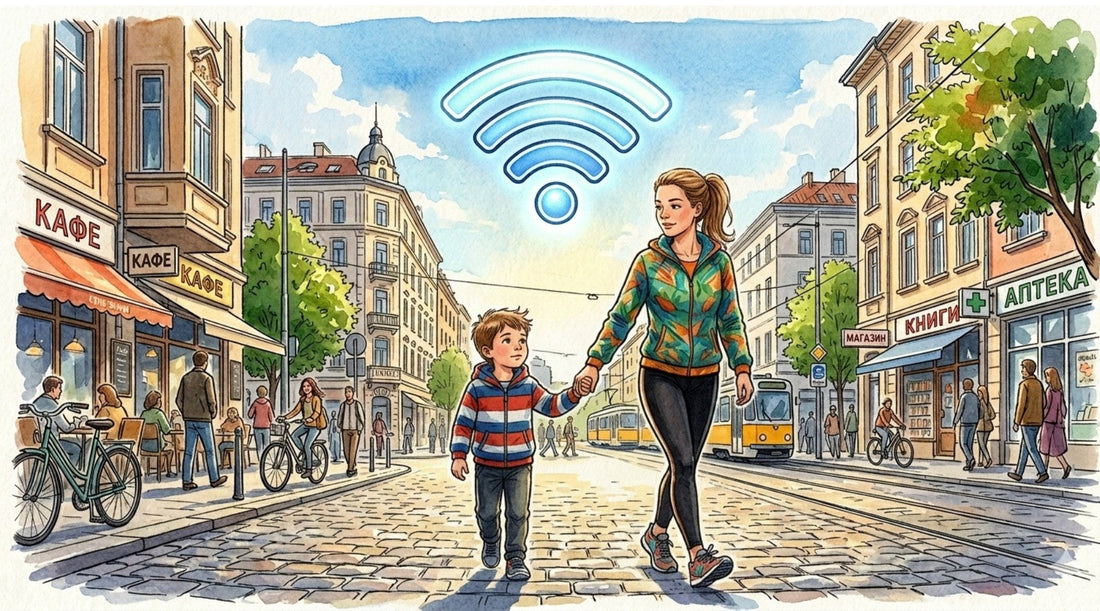 Mother and a chilld in city environment