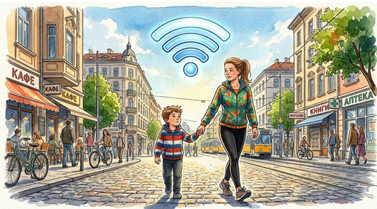 Mother and a chilld in city environment