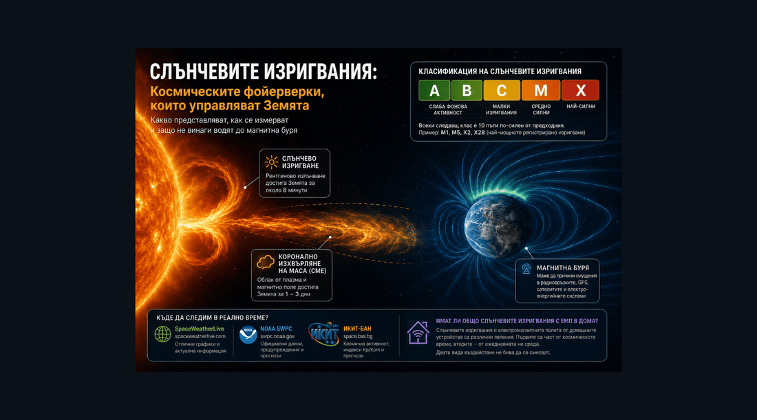 инфографика - слънчеви изригвания и магнитни бури