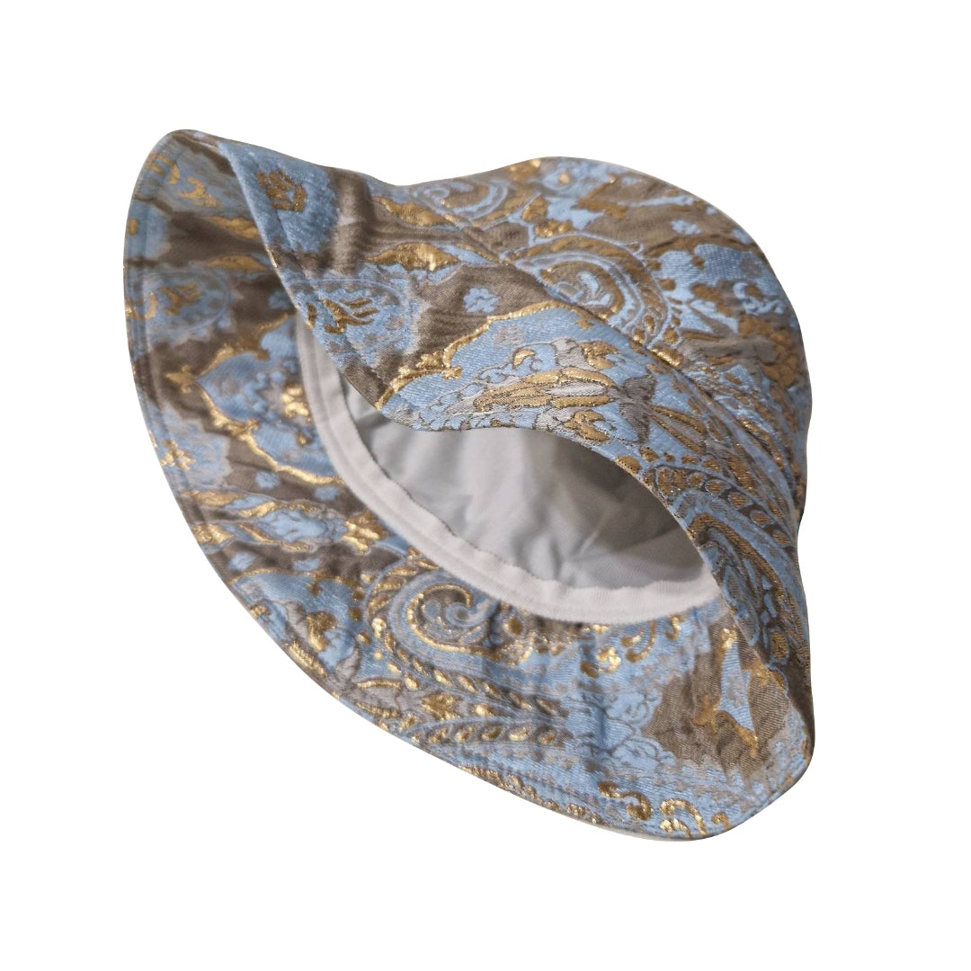 Шапка ЕМП Баланс Шик, защита от електромагнитни полета посредством вграден защитен плат, мотив в синьо и златно