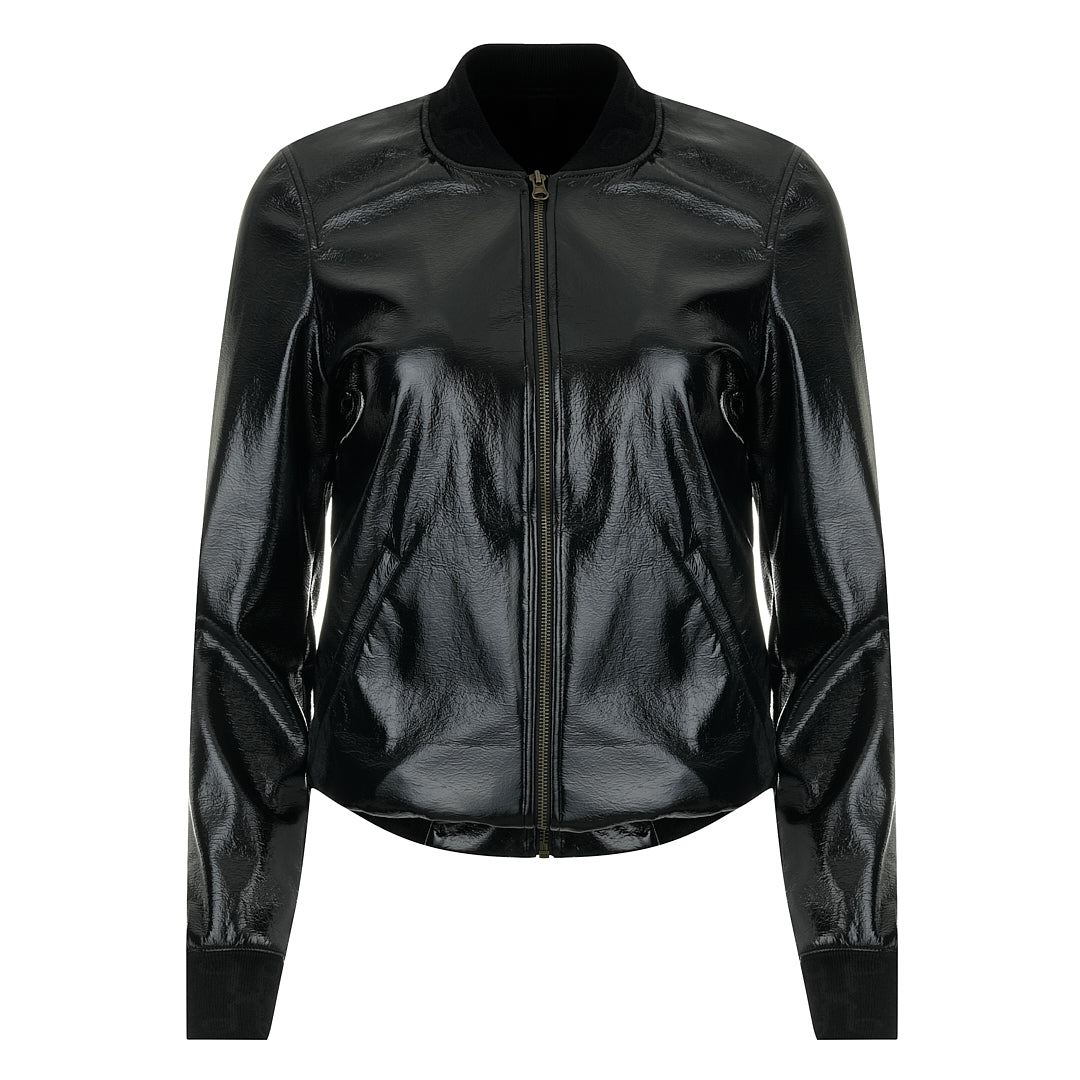 Модерно дамско яке, изработено от лак  с вграден защитен слой срещу електромагнитните полета, цвят черен