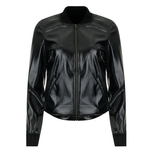 Модерно дамско яке, изработено от лак  с вграден защитен слой срещу електромагнитните полета, цвят черен