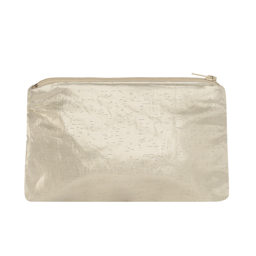 Несесер Бяла перла с цип, защитен слой с метална нишка за предпазване от електромагнитни полета, цвят перла със златно лого