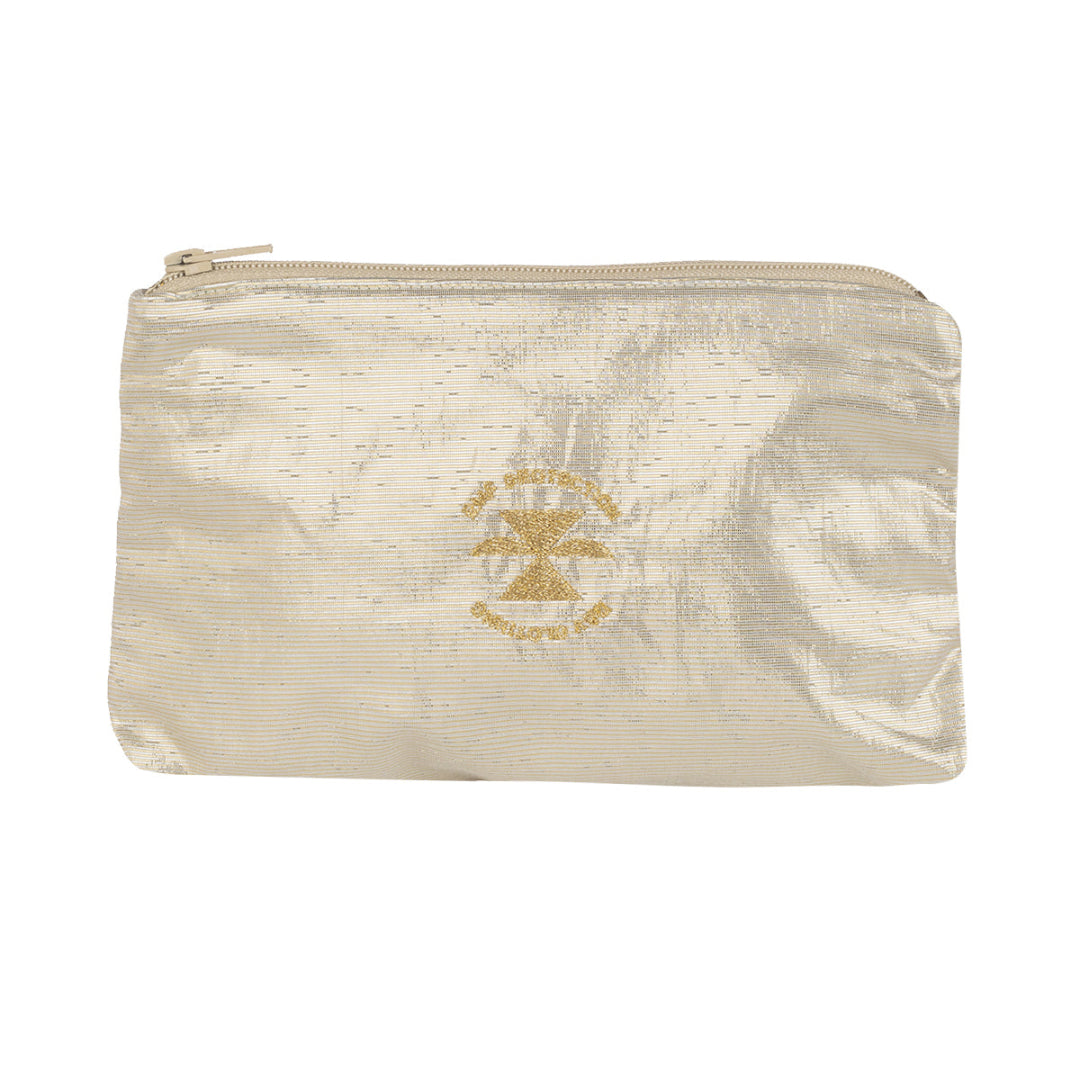 Несесер Бяла перла с цип, защитен слой с метална нишка за предпазване от електромагнитни полета, цвят перла със златно лого