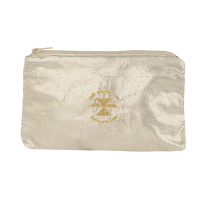 Несесер Бяла перла с цип, защитен слой с метална нишка за предпазване от електромагнитни полета, цвят перла със златно лого