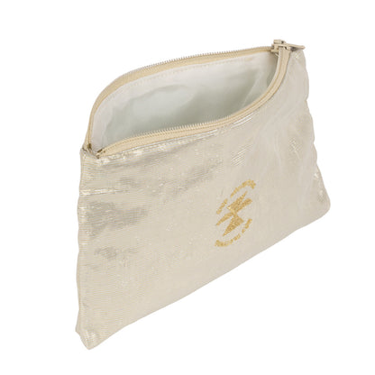 Несесер Бяла перла с цип, защитен слой с метална нишка за предпазване от електромагнитни полета, цвят перла със златно лого