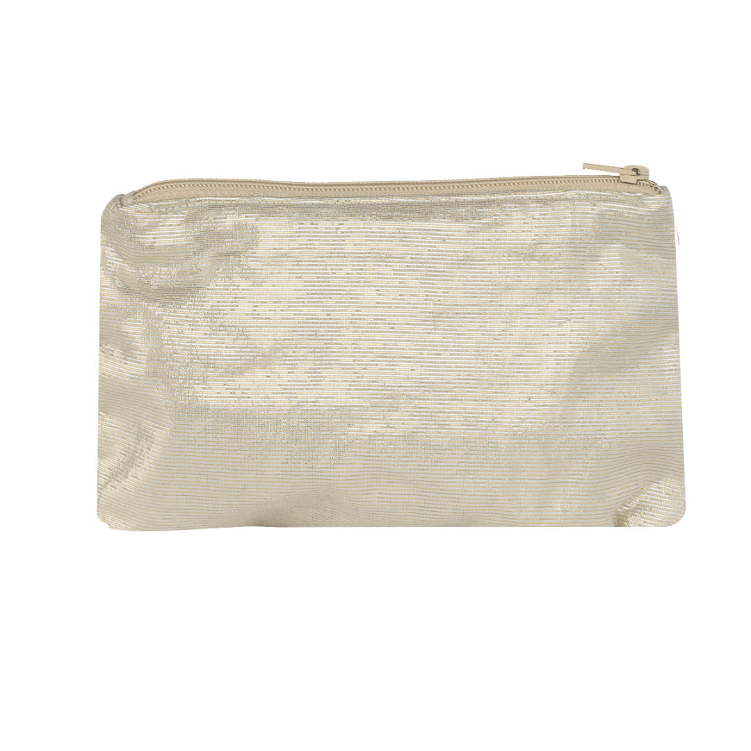 Несесер Бяла перла с цип, защитен слой с метална нишка за предпазване от електромагнитни полета, цвят перла с червено лого