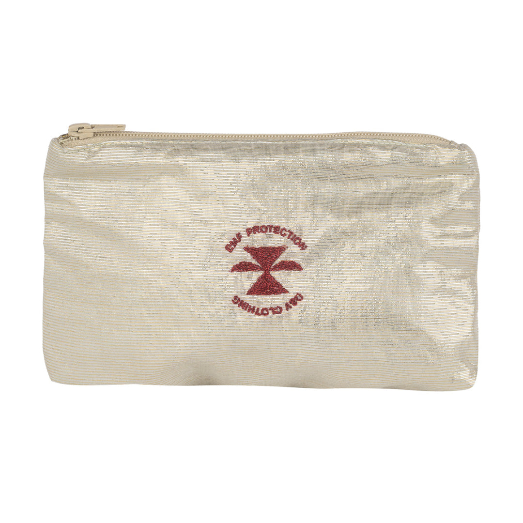 Несесер Бяла перла с цип, защитен слой с метална нишка за предпазване от електромагнитни полета, цвят перла с червено лого