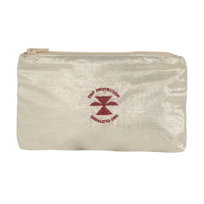 Несесер Бяла перла с цип, защитен слой с метална нишка за предпазване от електромагнитни полета, цвят перла с червено лого