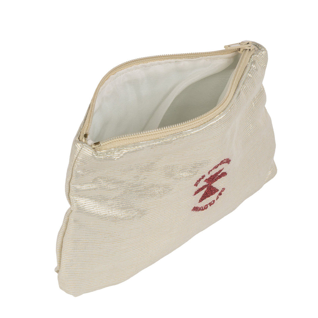 Несесер Бяла перла с цип, защитен слой с метална нишка за предпазване от електромагнитни полета, цвят перла с червено лого