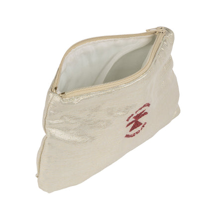 Несесер Бяла перла с цип, защитен слой с метална нишка за предпазване от електромагнитни полета, цвят перла с червено лого