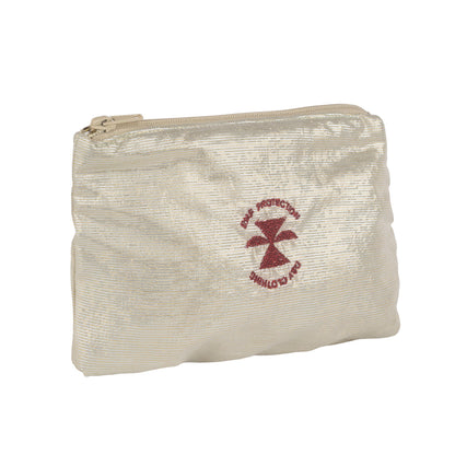 Несесер Бяла перла с цип, защитен слой с метална нишка за предпазване от електромагнитни полета, цвят перла с червено лого