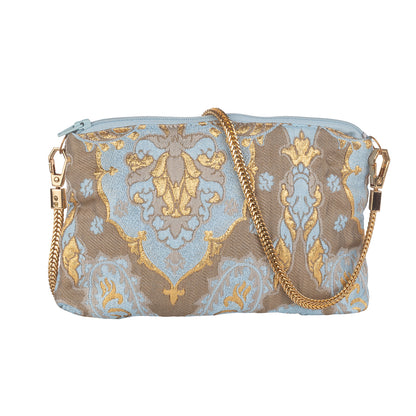 Чанта с верижка за през рамо в синьо и златно с EMF защита