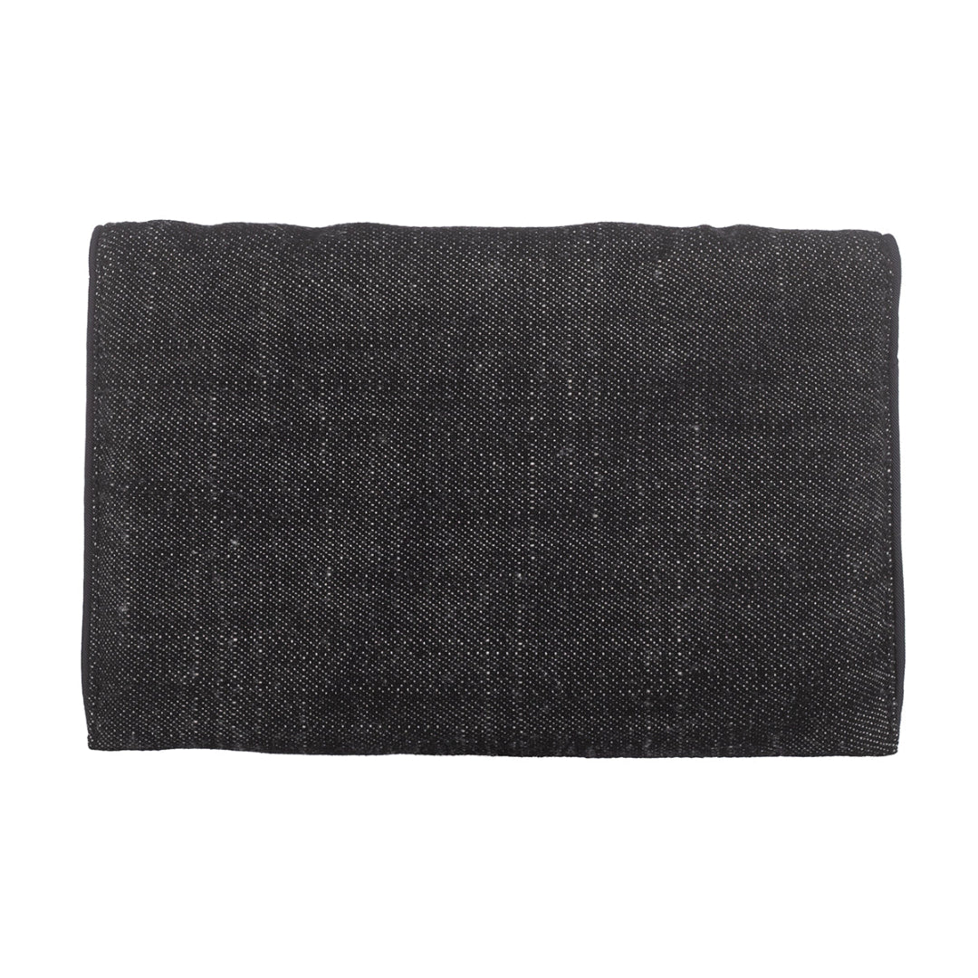 Несесер с копче компакт със защитен слой с метална нишка за предпазване от електромагнитни полета, изработено от деним