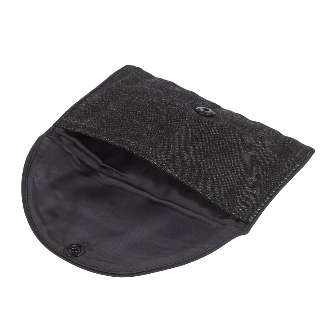 Несесер с копче компакт със защитен слой с метална нишка за предпазване от електромагнитни полета, изработено от деним