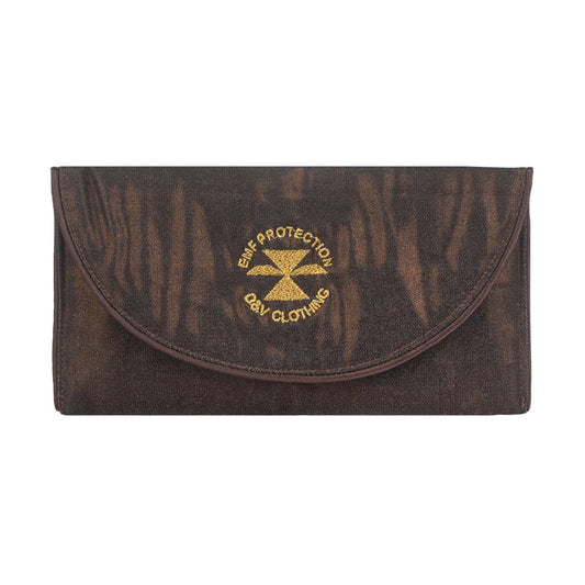 Несесер с копче Елеганс със защитен слой с метална нишка за предпазване от електромагнитни полета, кафяв, златно лого